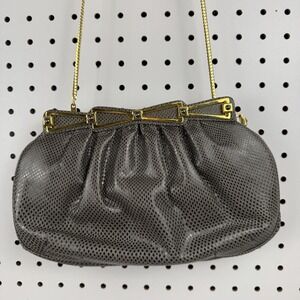 Vtg Ashneil 80s Gray Reptile Embossed Chain Shoulder Bag Purse Hong Kong